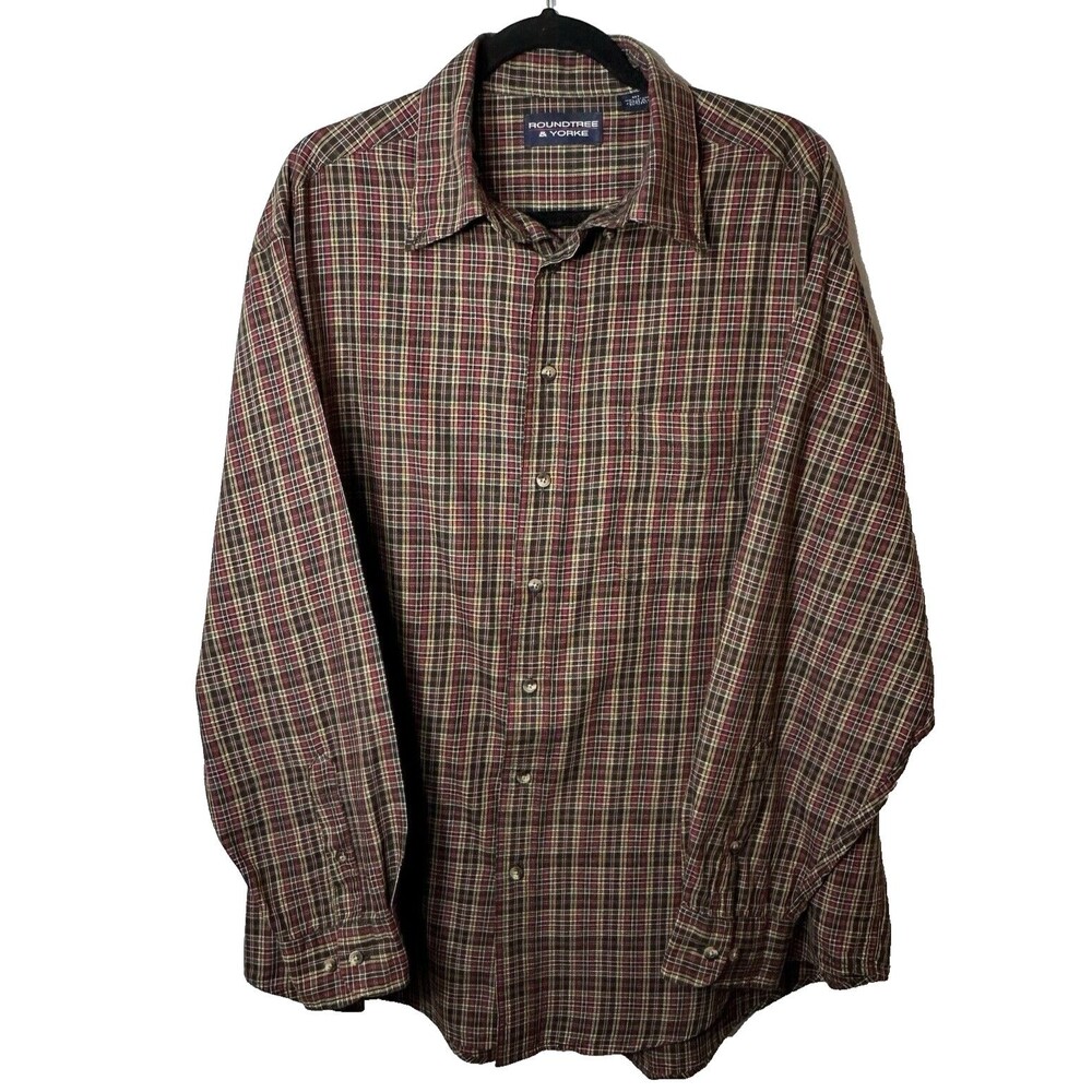 Roundtree & Yorke Shirt Men's XLT Button Up Multicolor Plaid Pocket Casual